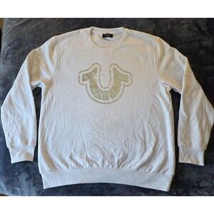 True Religion Men's Sweatshirt White - Metallic Logo Crewneck Jumper